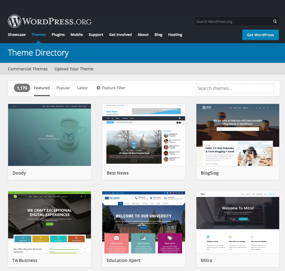 Mest populære WordPress temaer