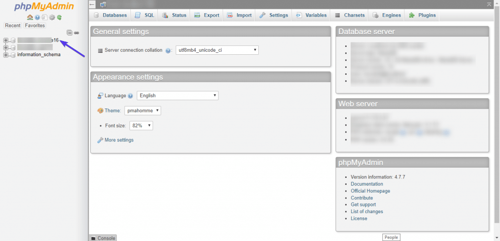 phpMyAdmin database