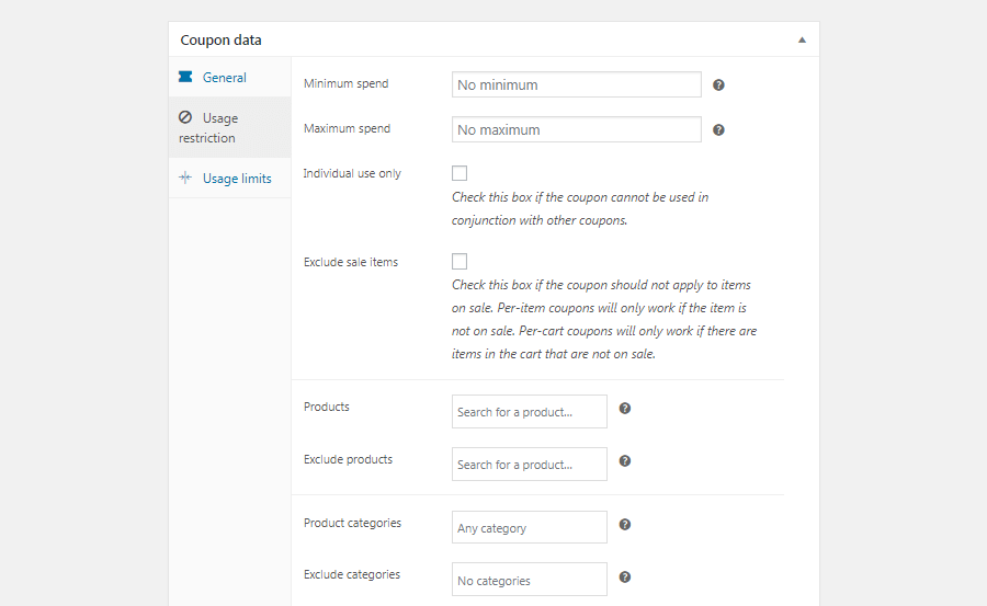 The Usage restriction skærmen