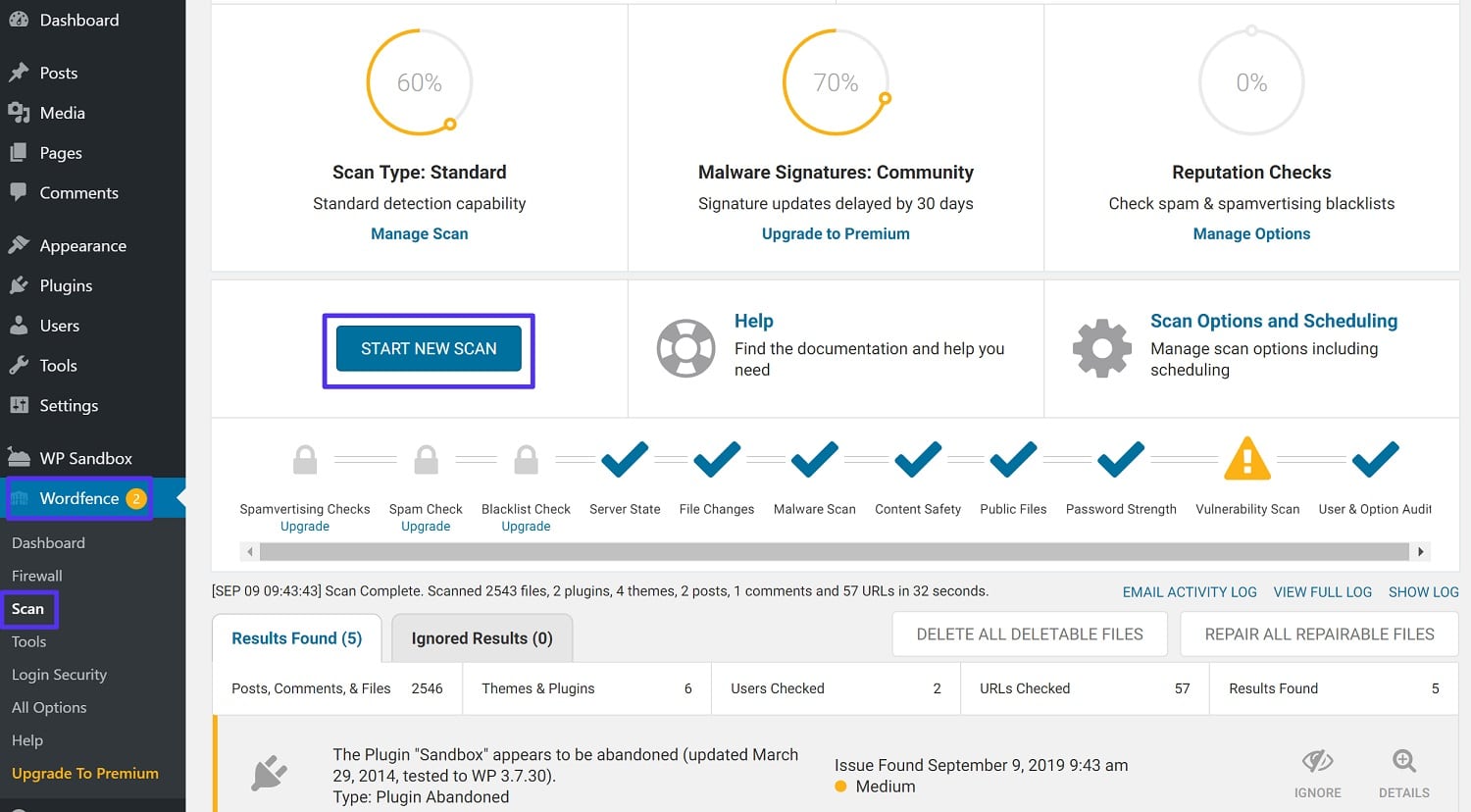 Kørsel af malware-scanning i Wordfence