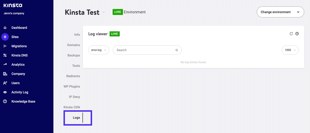 Hvis der er nogen fejl, vises de på fanen Logfiler.