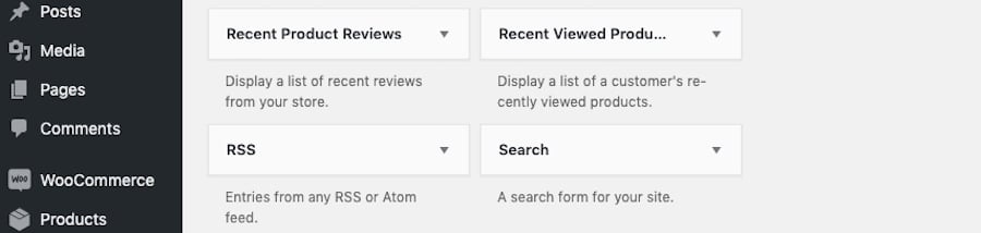 Where to find the Search widget in WordPress.