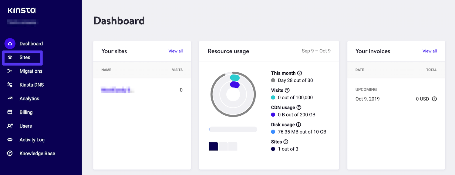 MyKinsta dashboard