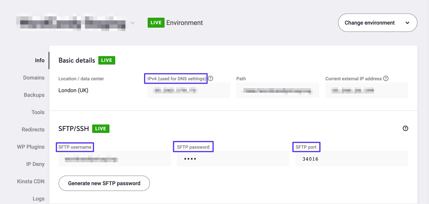 kinsta ftp info