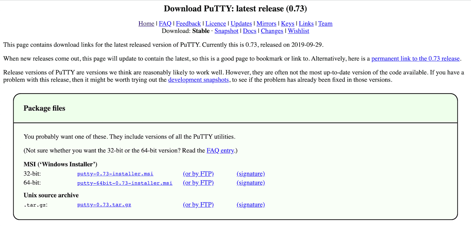 PuTTY-webstedet