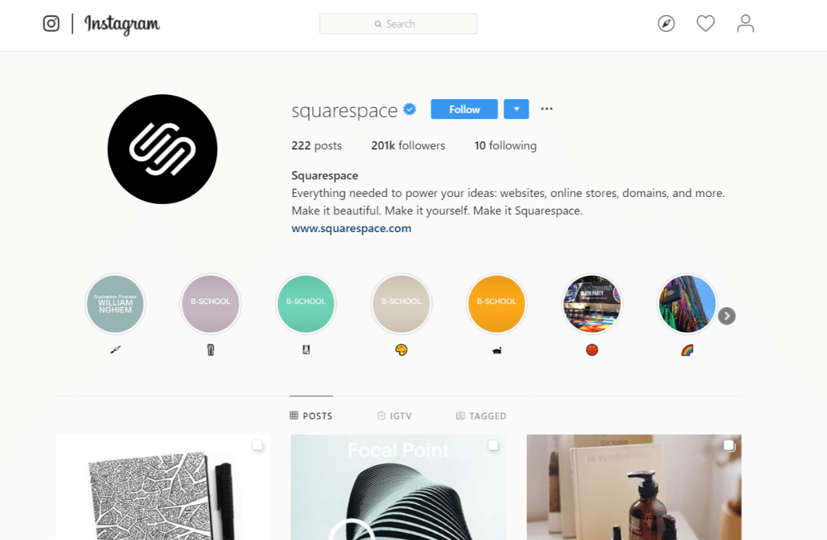 Squarespace’s Instagram-konto