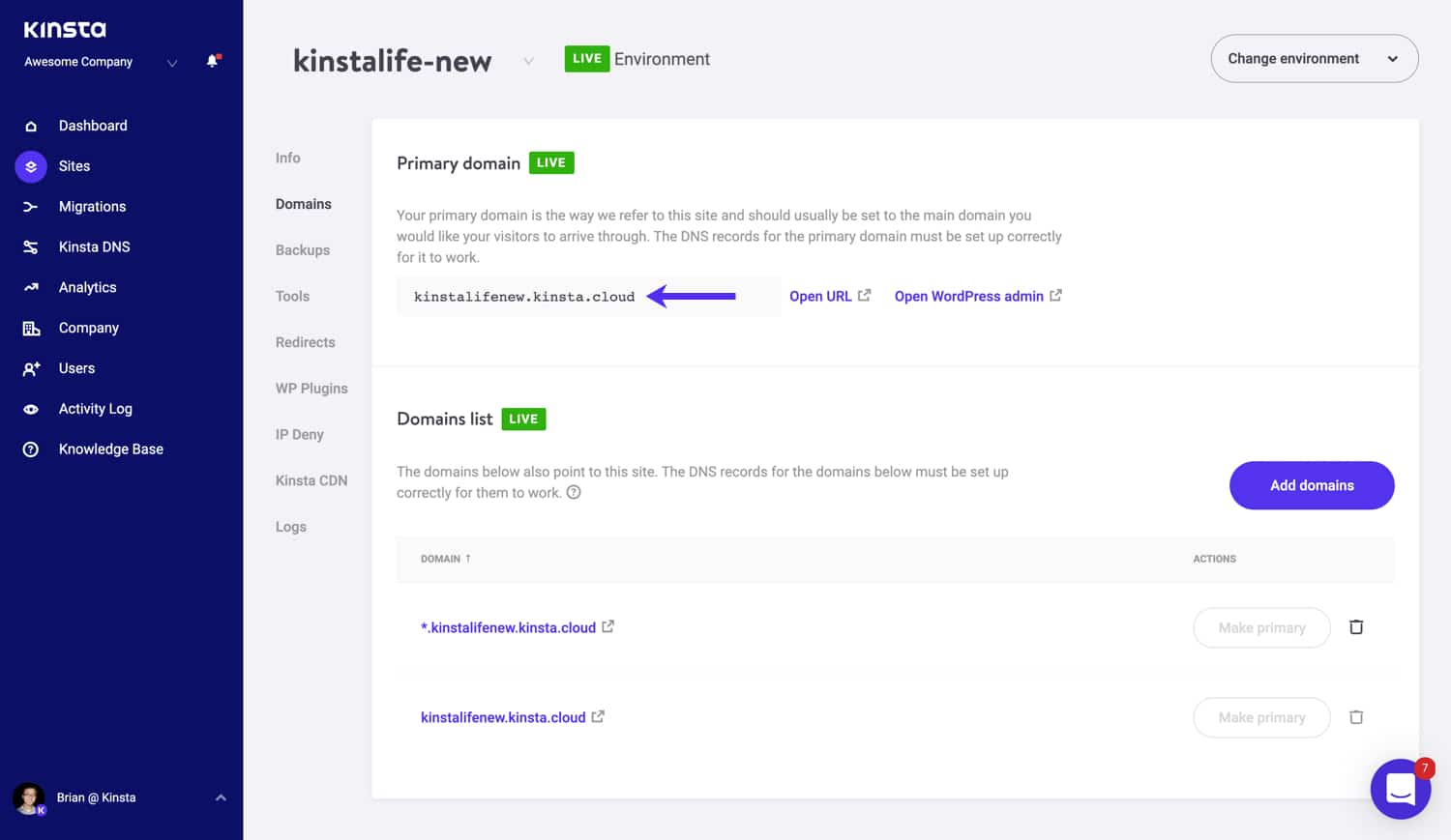Find dit kinsta.cloud-domæne i MyKinsta.