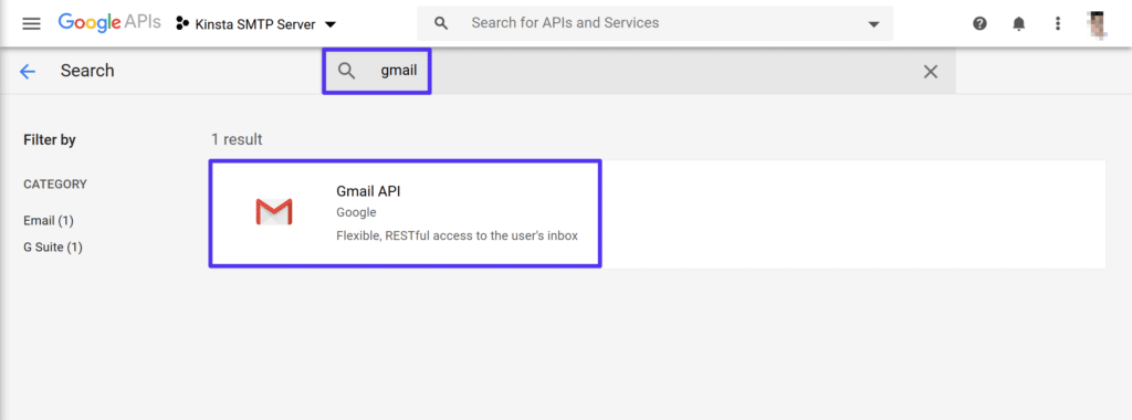 Søg efter Gmail API