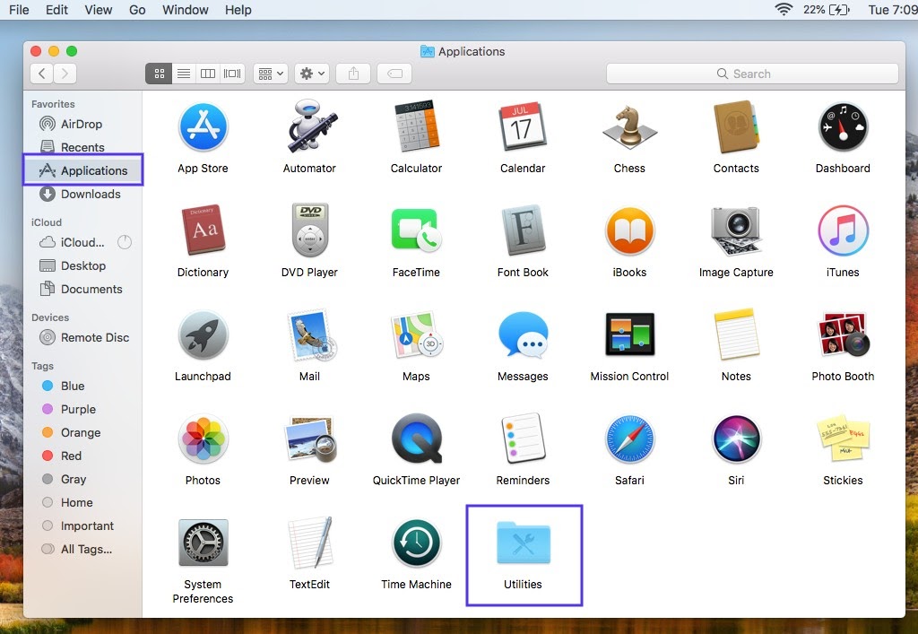 Applications-vinduet på en Mac