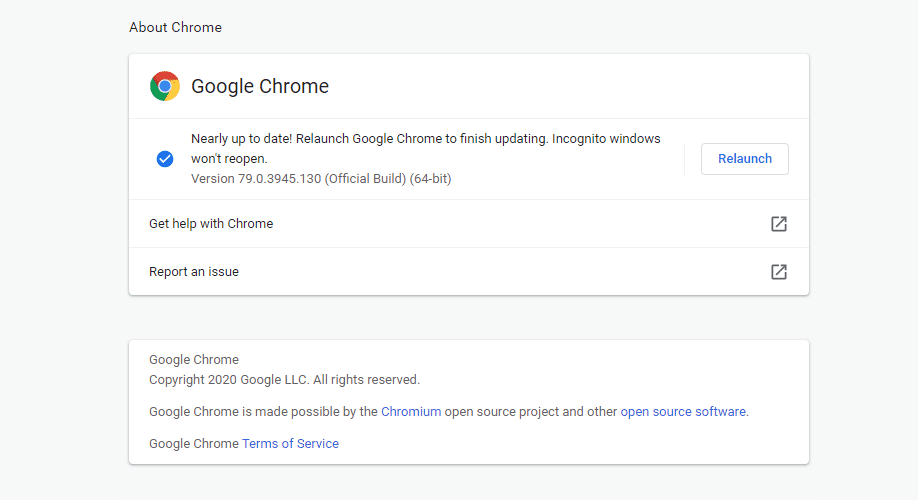 Google Chrome-opdateringsside