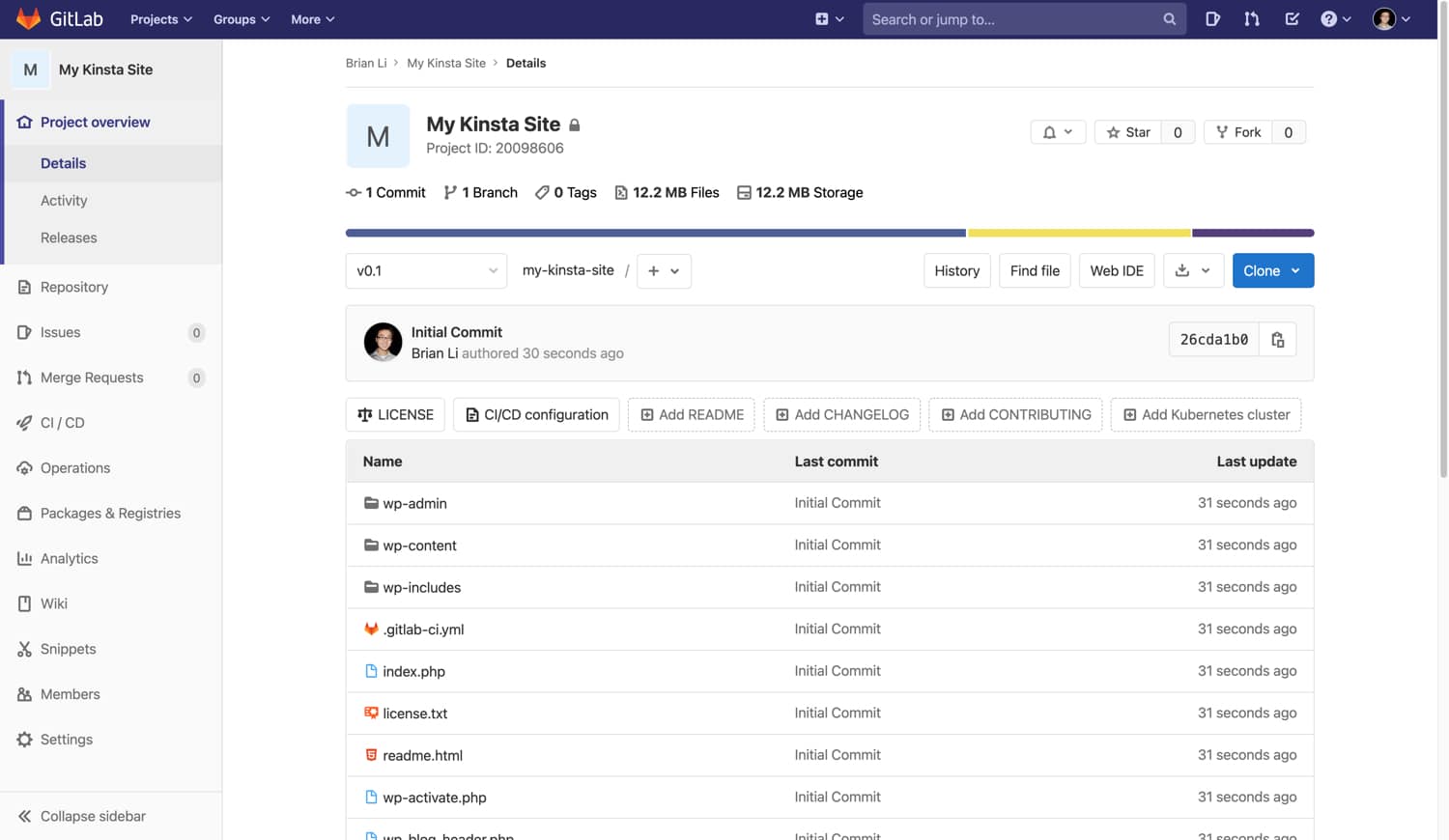 Indledende forpligtelse til GitLab.