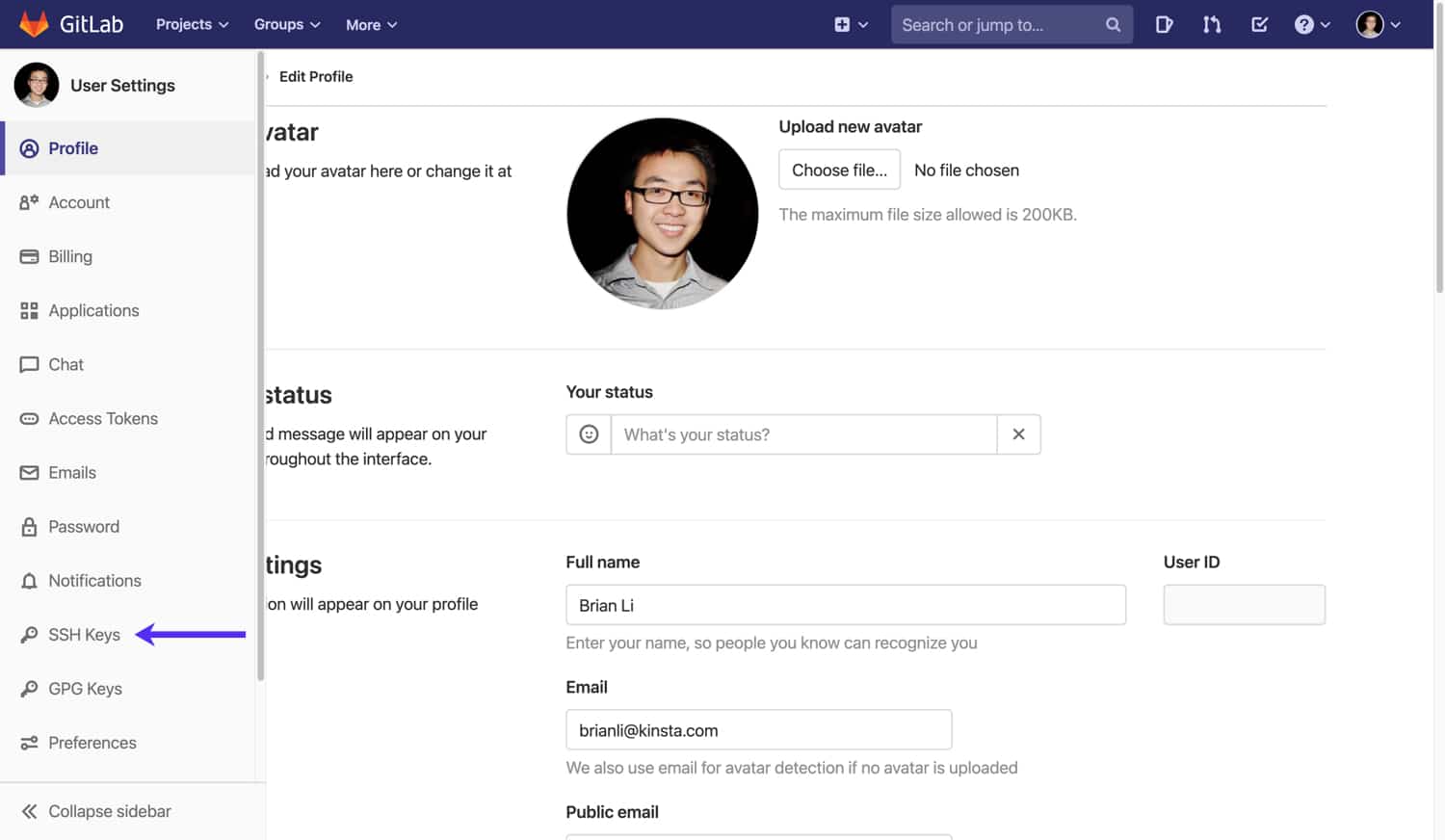 SSH-nøgler i GitLab.