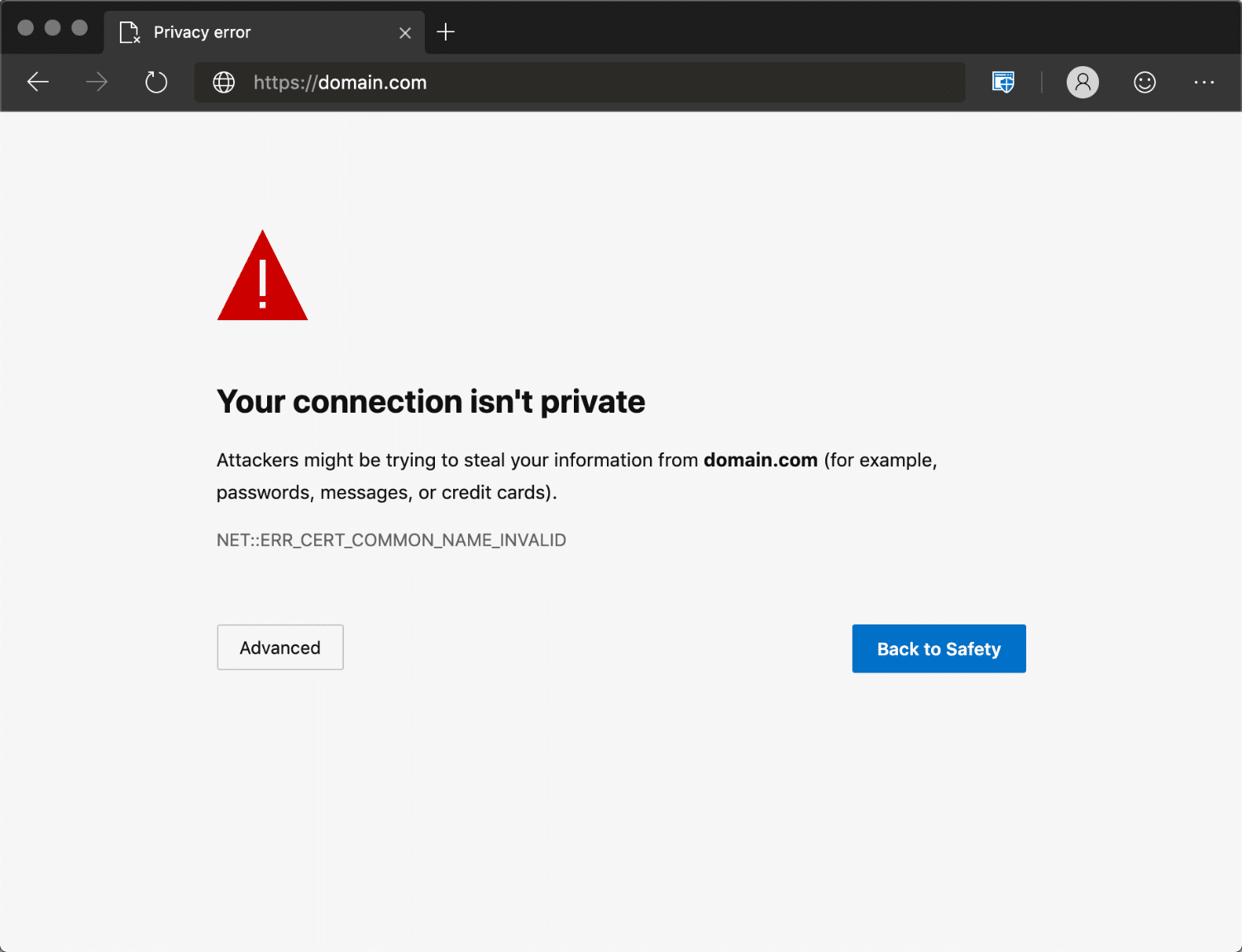 Din forbindelse er ikke privat i Edge