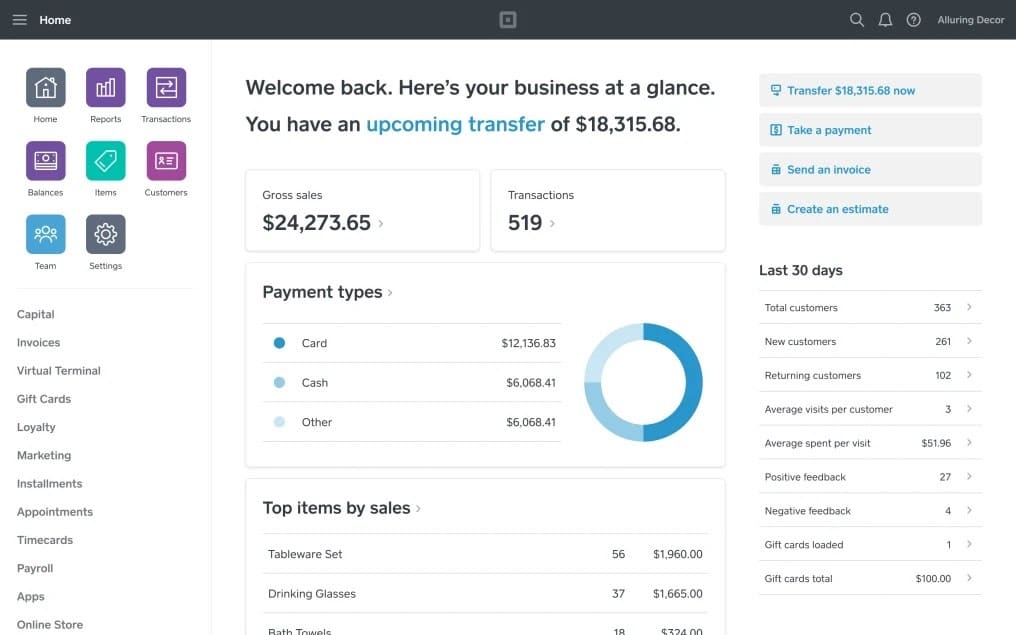 square commerce dashboard