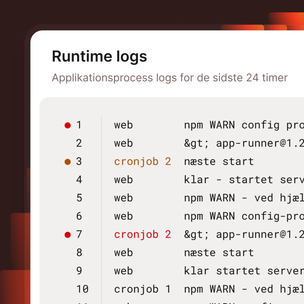 MyKinsta-skærmbillede, der viser runtime-logfiler