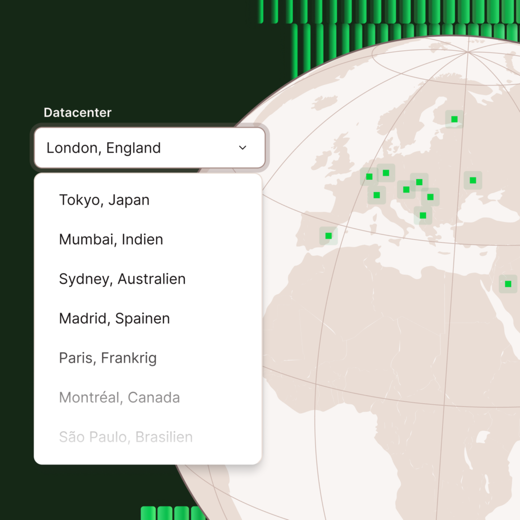 Globus med placering af database-datacentre