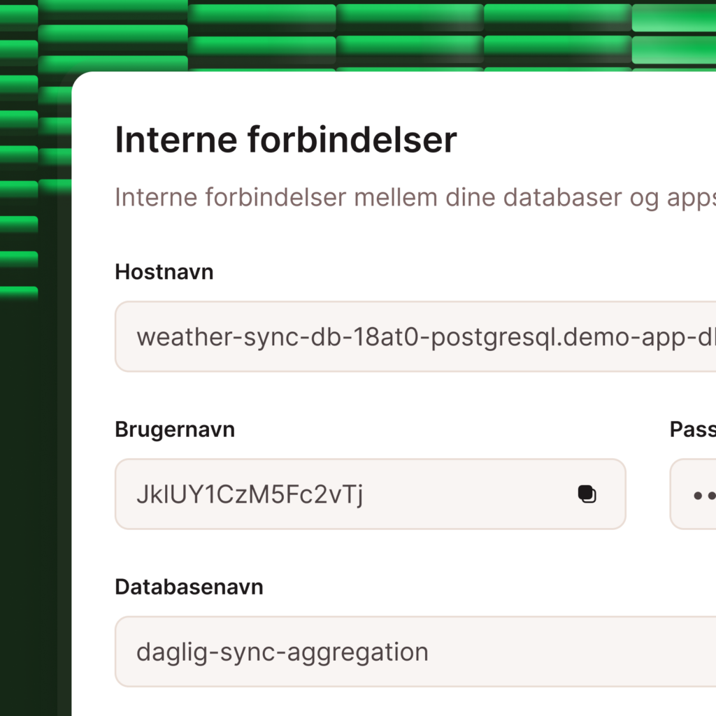 Skærmbillede, der viser databasens interne forbindelsesmuligheder