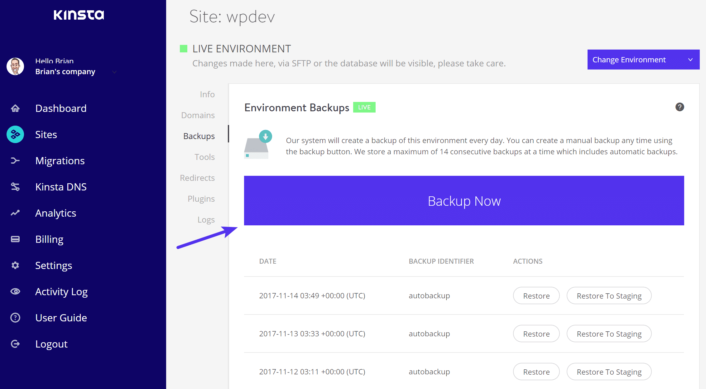 Create WordPress backup Crear backup de WordPress