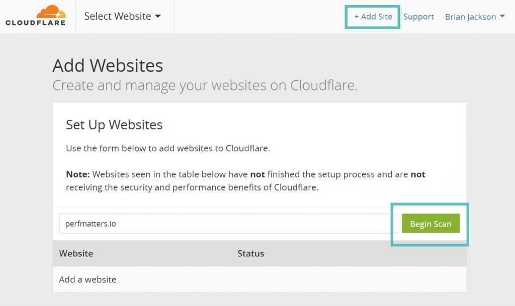 Añadir un sitio WordPress a Cloudflare