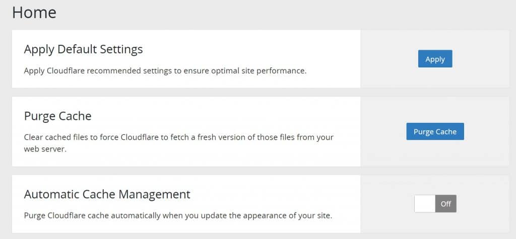 Cloudflare plugin configuración predeterminada