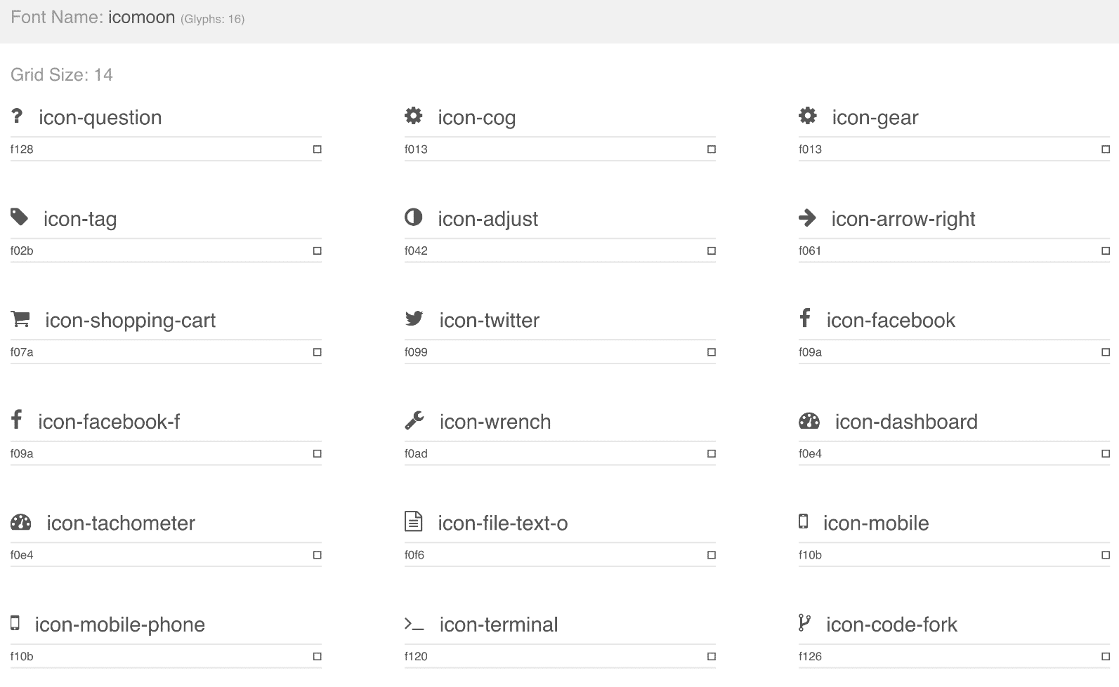 Iconos de Font Awesome de la exportación de IcoMoon