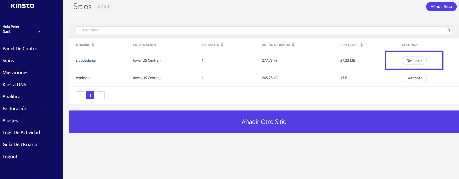 Gestionar su sitio WorPress