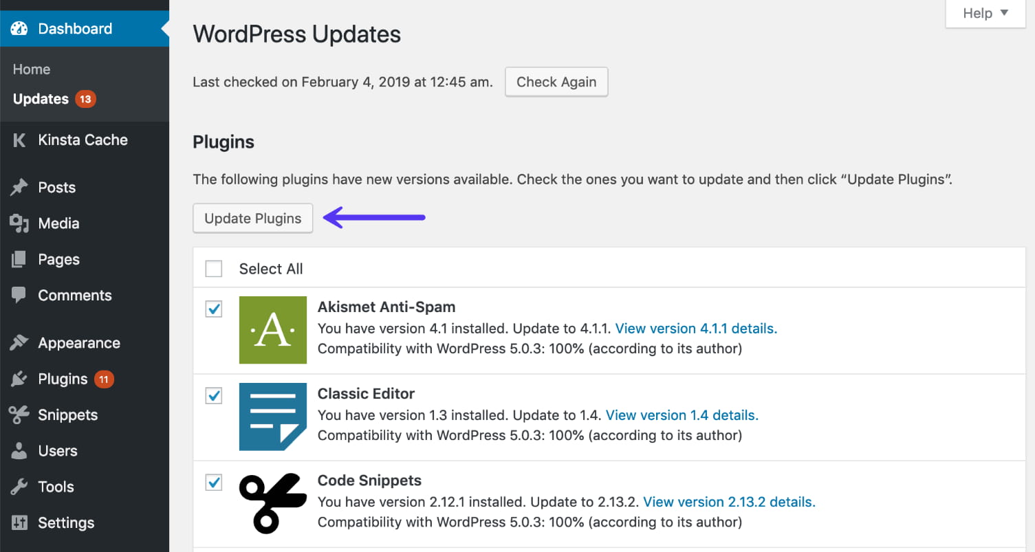 Actualizar WordPress plugins