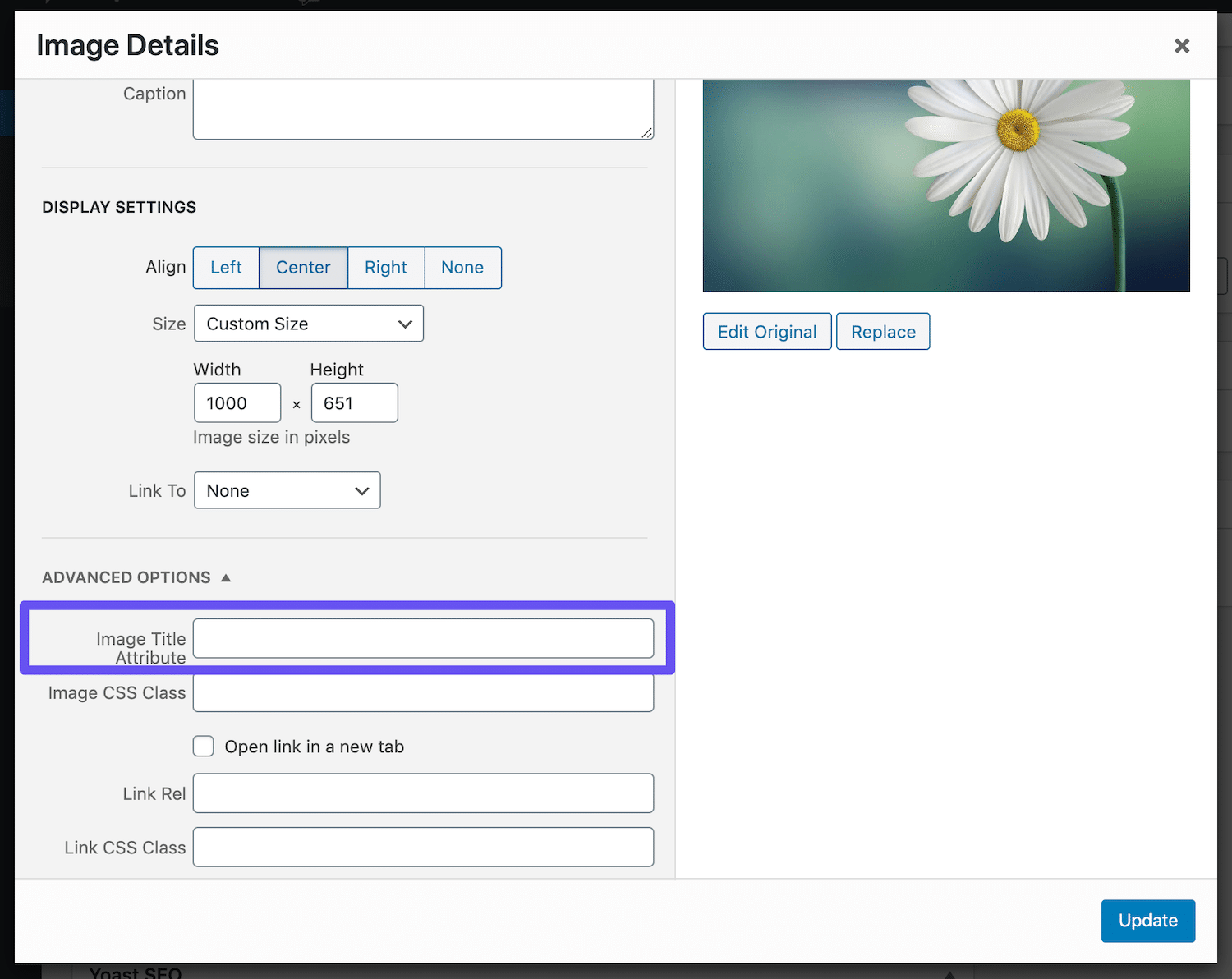 Añadiendo un título de imagen a través del Editor Clásico