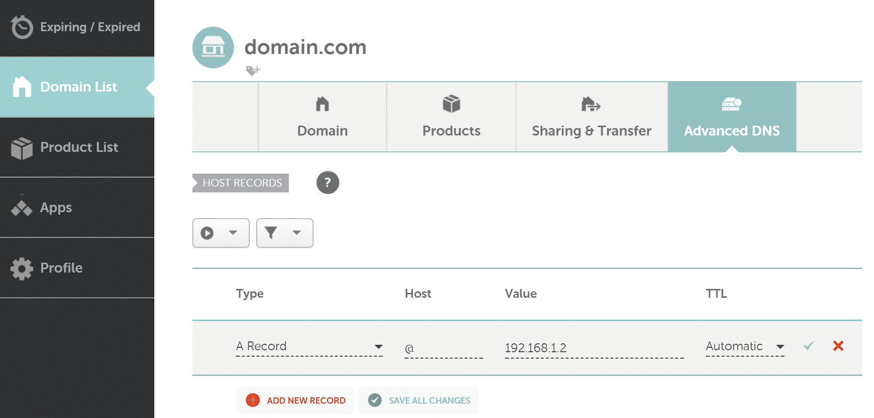 namecheap a record dirección ip