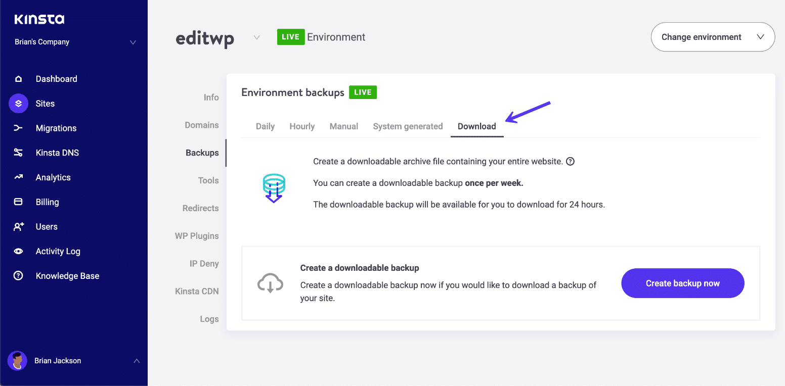 WordPress backups descargables