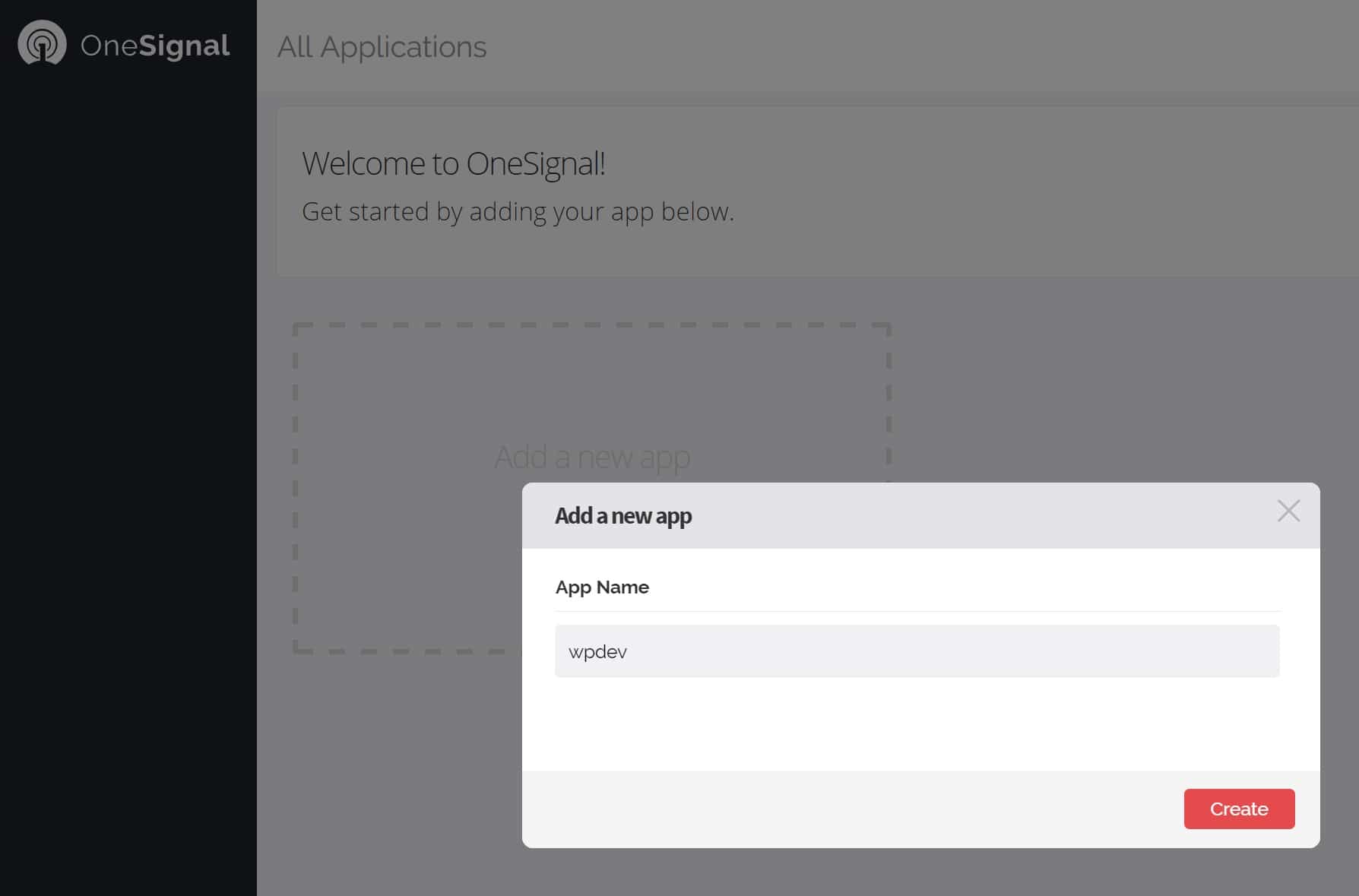 añadir aplicación nueva onesignal