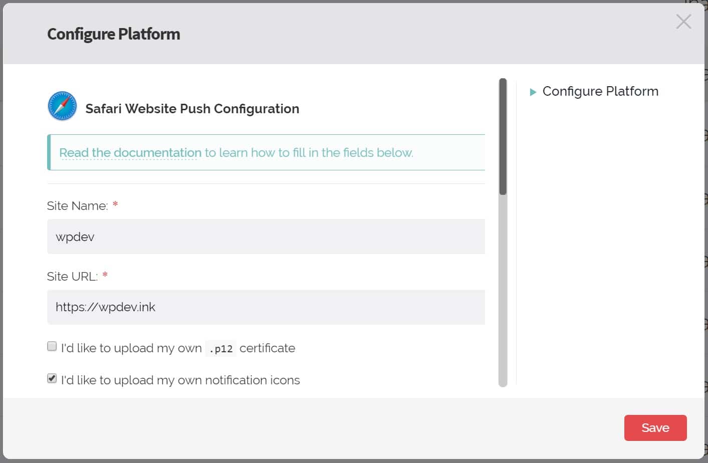 configuración de safari push