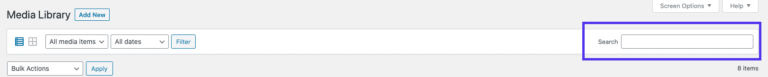 Barra de búsqueda de la Biblioteca Multimedia de WordPress