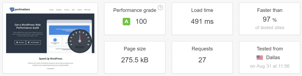 La prueba de velocidad en Pingom después de DNS