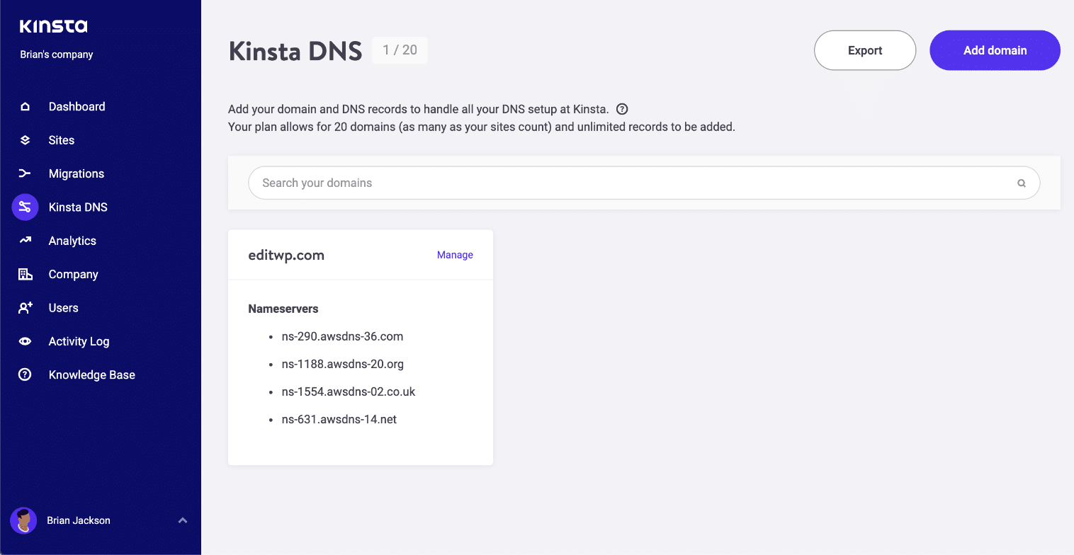 Administrar DNS en MyKinsta