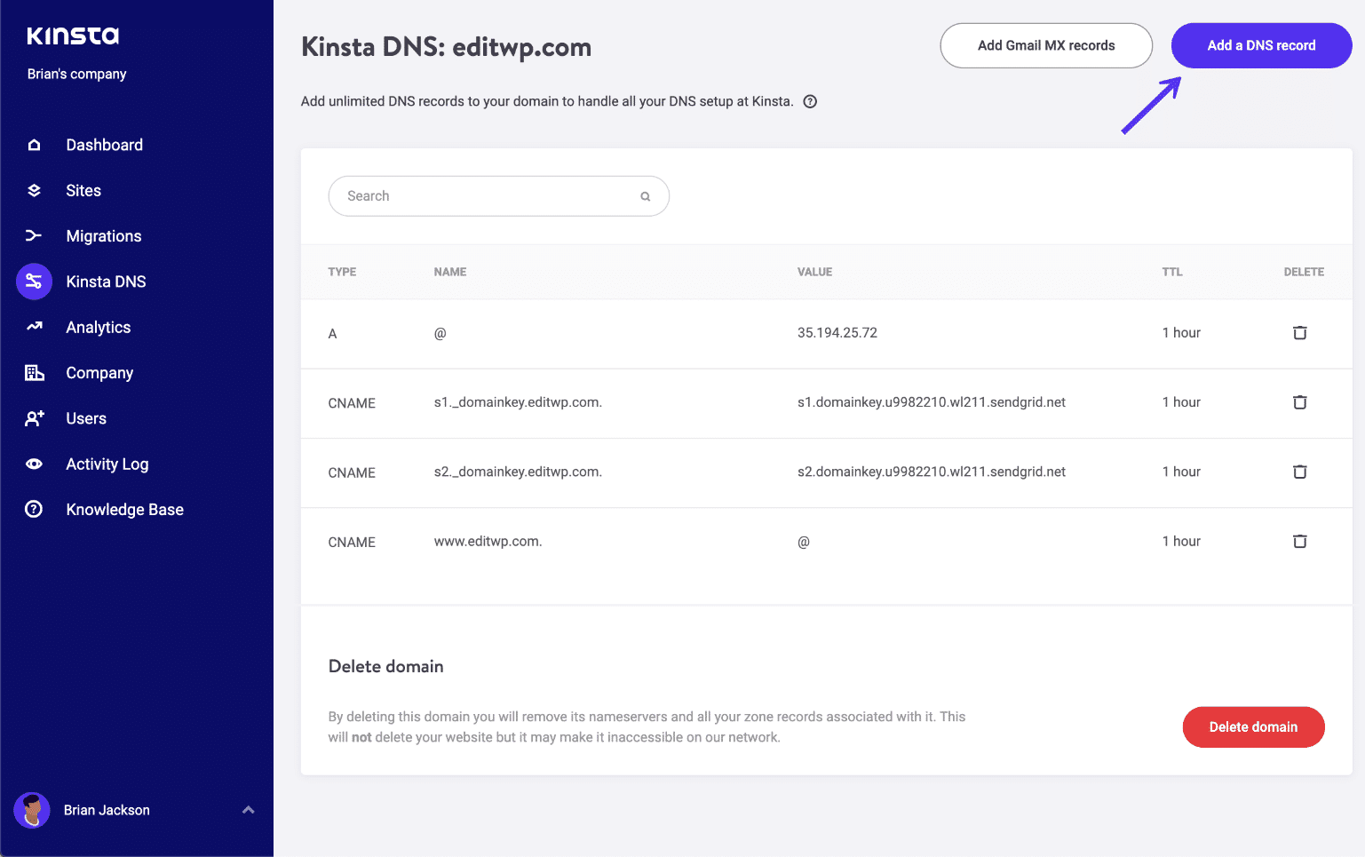 Añadir un DNS récord