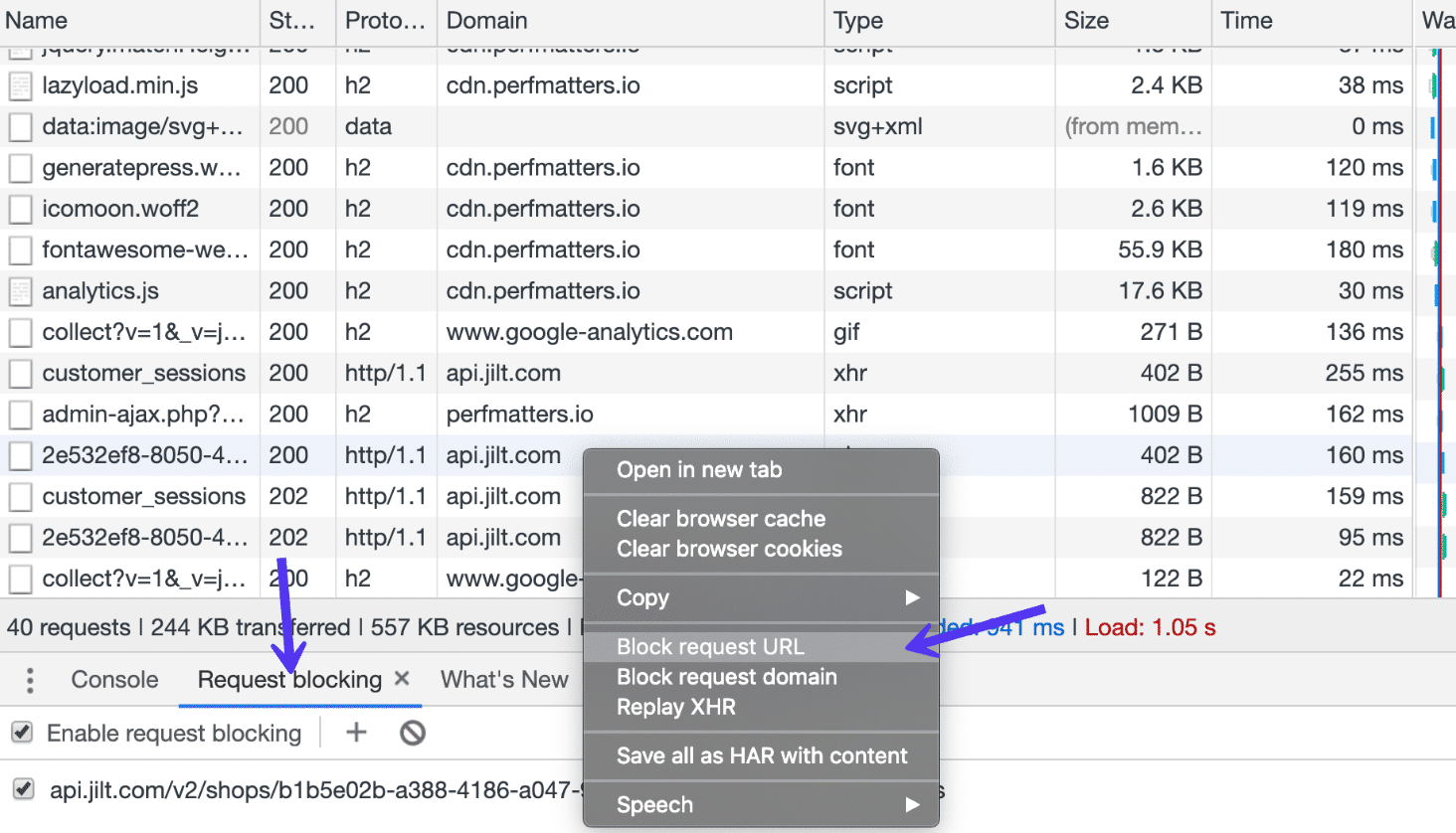 Bloquear solicitud en Chrome Devtools