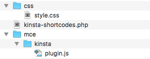 La imagen muestra la estructura del plugin de Shortcodes de Kinsta 