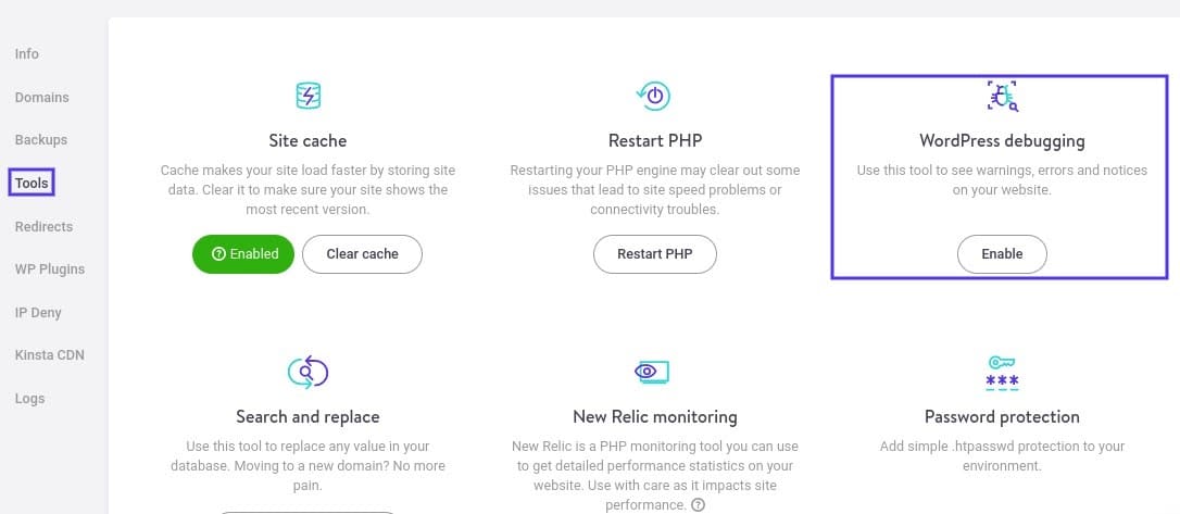 Cómo habilitar el modo de depuración de WordPress en MyKinsta
