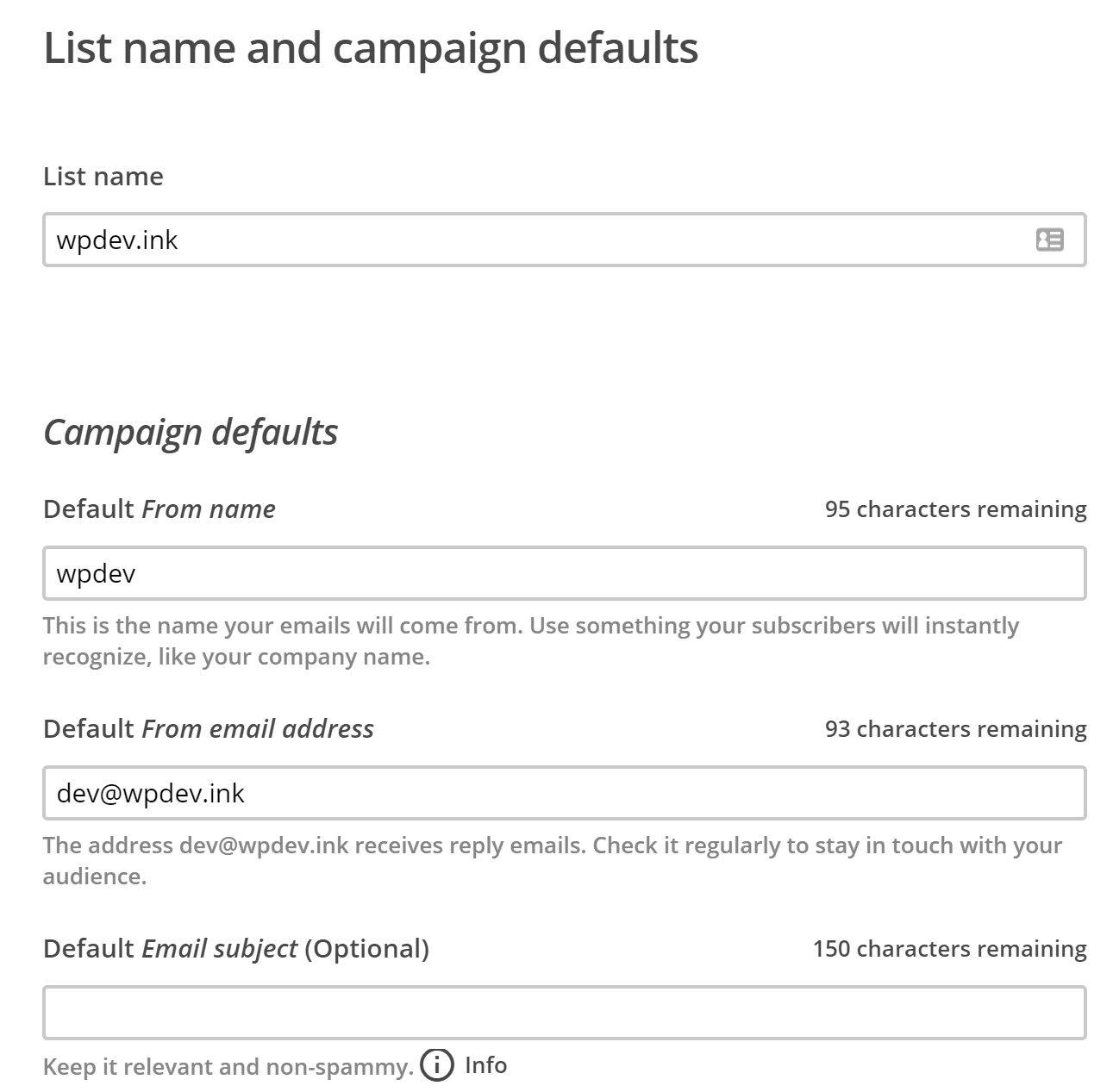 Lista de dirección email