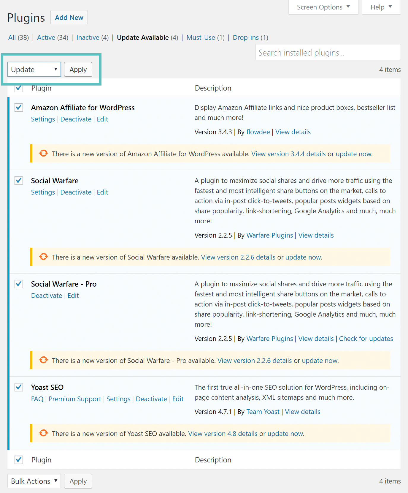Plugins actualizándose en conjunto