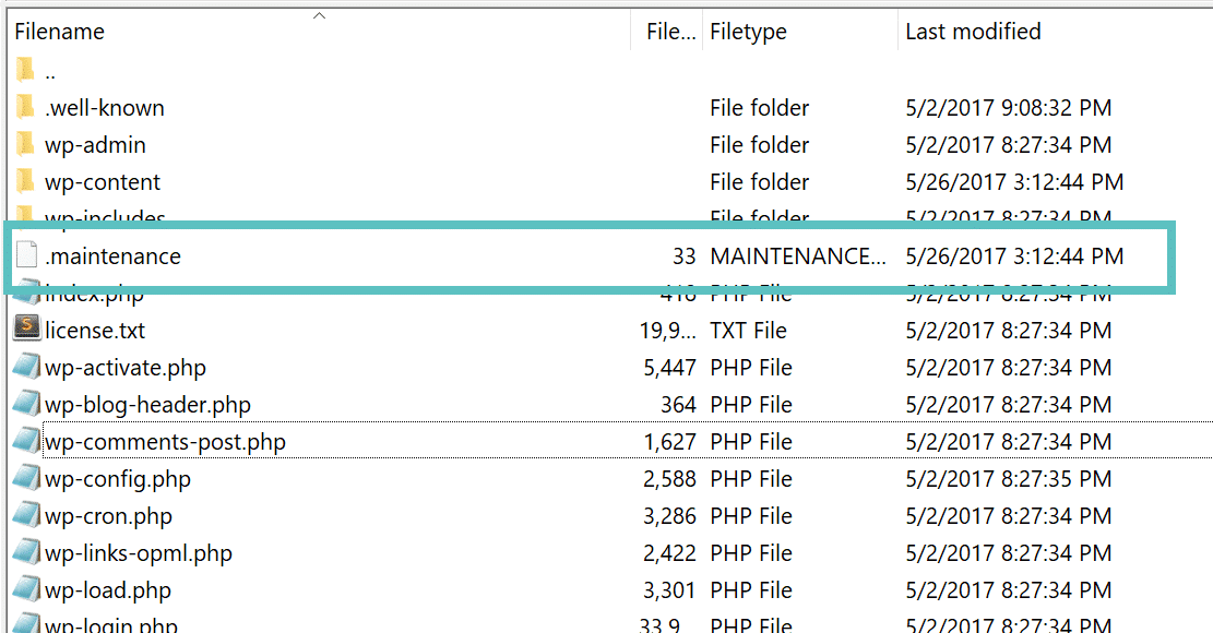 Archivo de modo .maintenance de WordPress