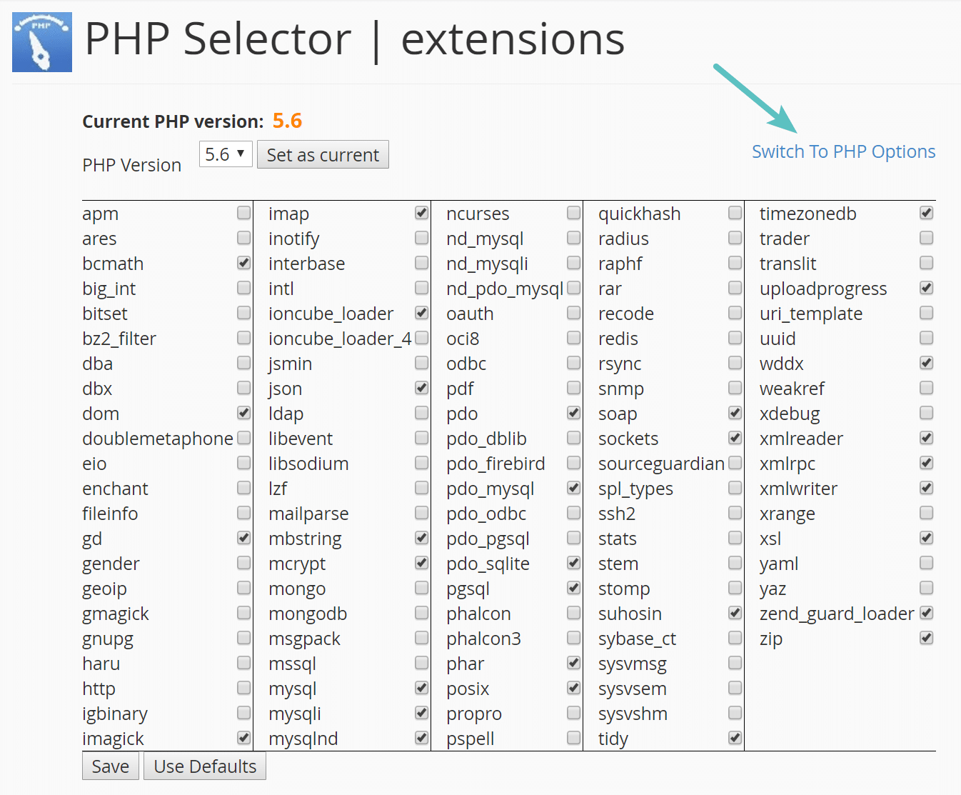 cambiar a opciones de php