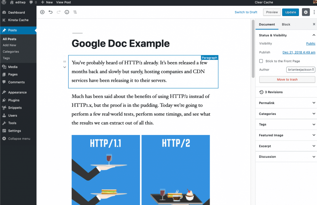 Copiando desde Google Docs al Editor de Gutenberg