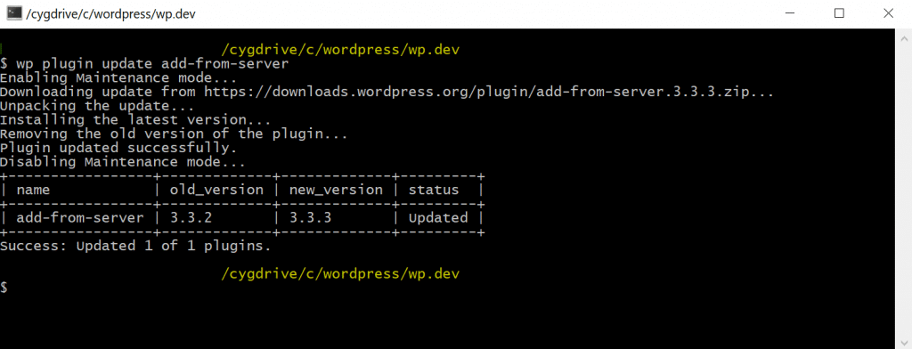 WP-CLI manualmente actualiza el WordPress plugin