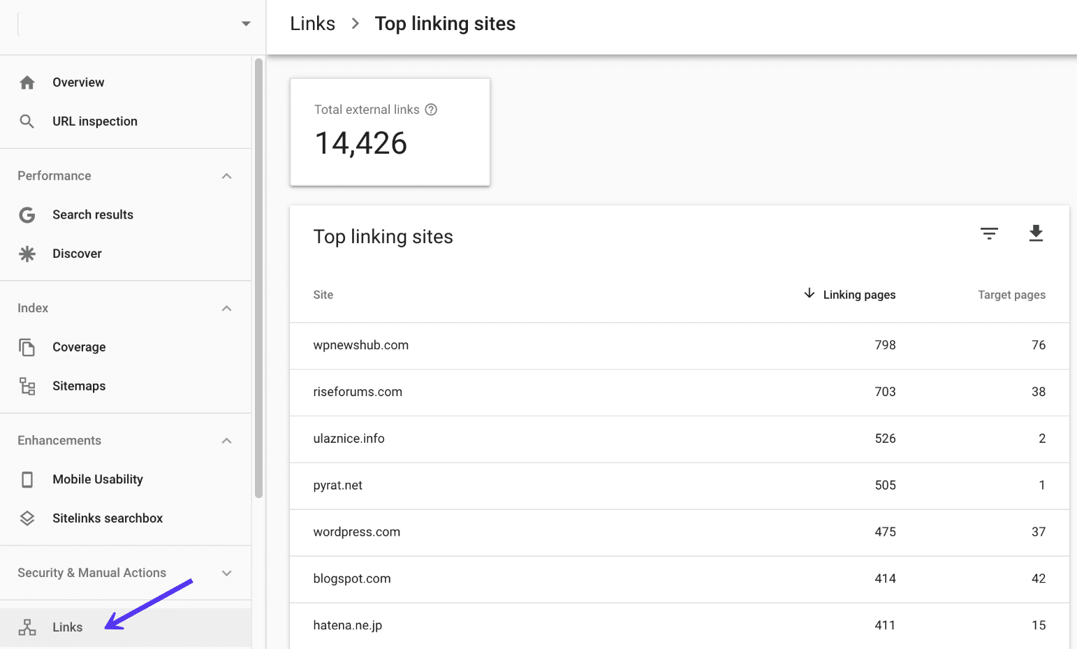 Backlinks en Google Search Console