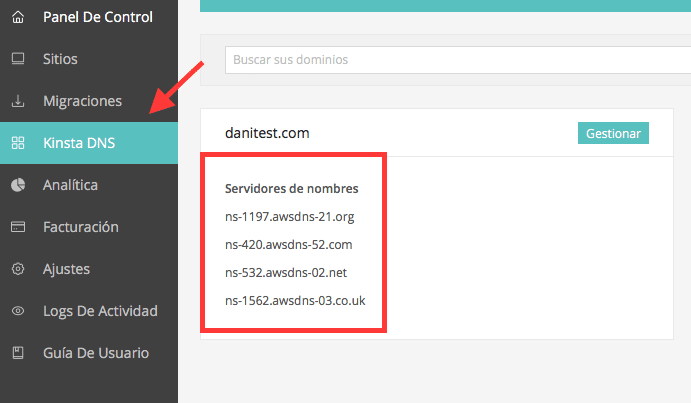 Dónde encontrar los nameservers de Kinsta