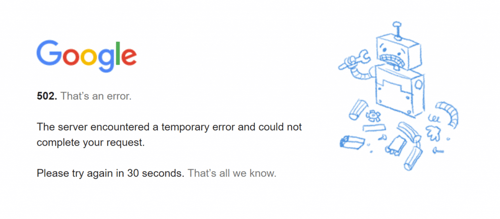 Error 502 de Google