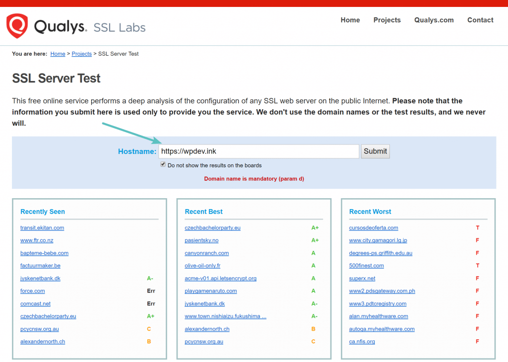 Verifique certificado SSL