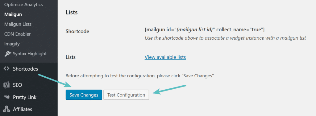 Configuración de prueba de Mailgun